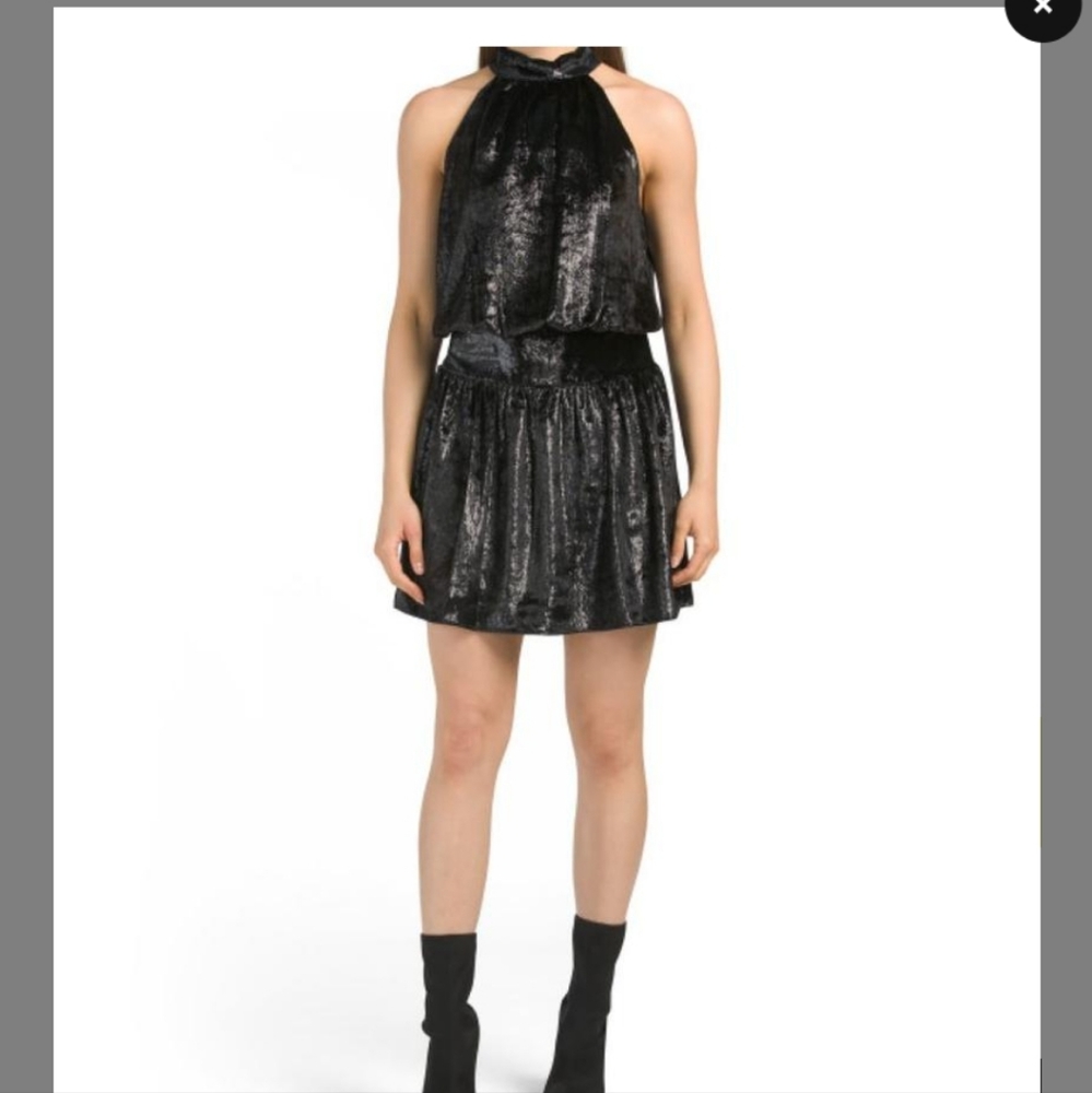 Ramy Brook Black Halter Velvet Mini Dress, Size M